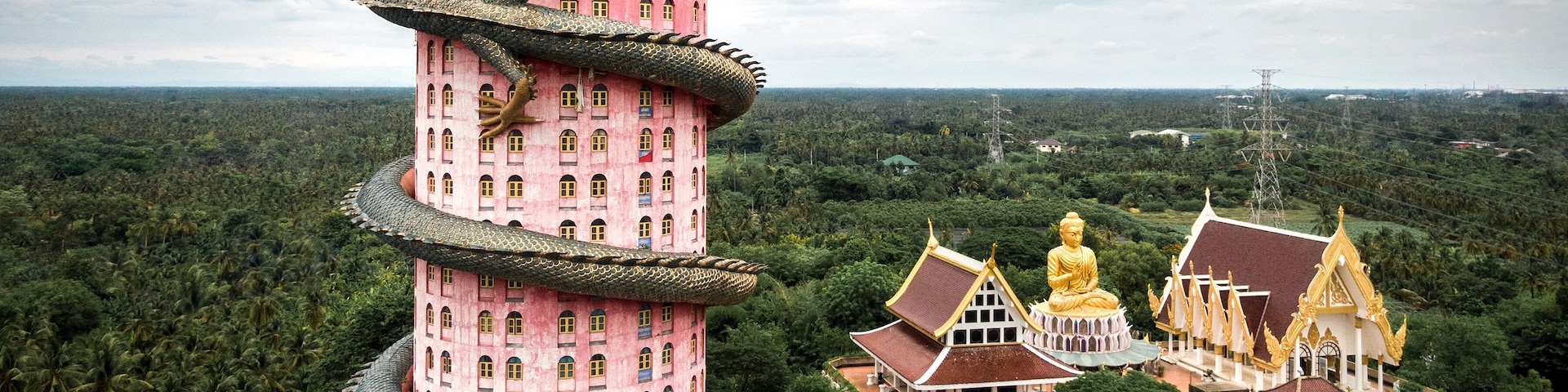Bangkok, Thailand, Aerial View of Wat Samphran Dragon Temple