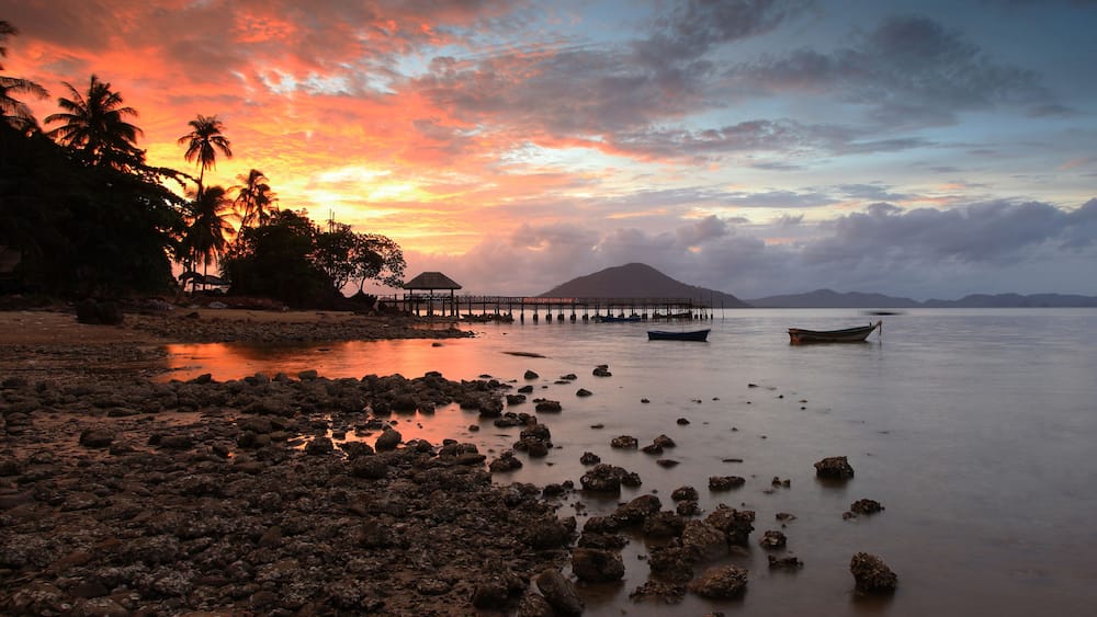 Scenic Sunset view of Phithak beach Island in Lang Suan District. Chumphon Province, Thailand