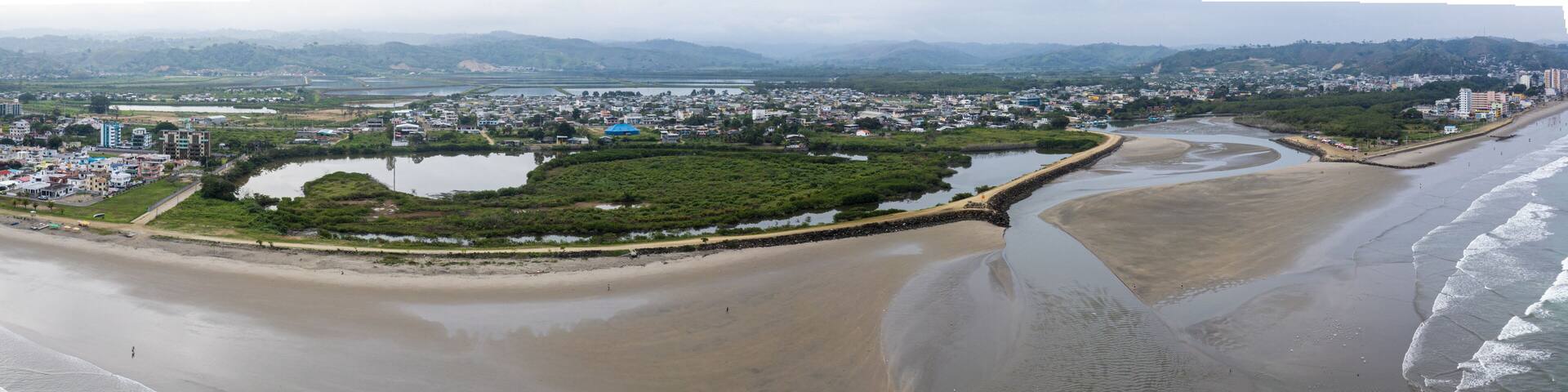 Panorama of an estuary inside a city