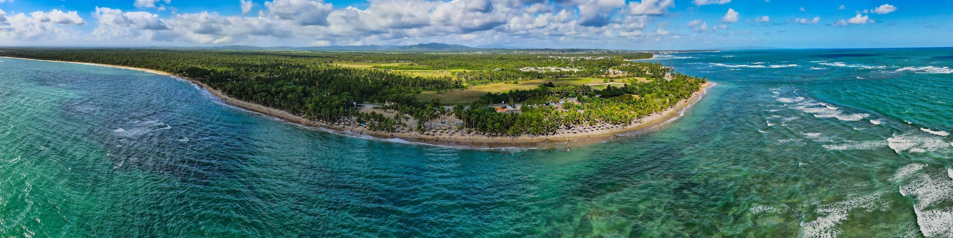 Panoramic view of a beach in the Dominican Republic, from the air