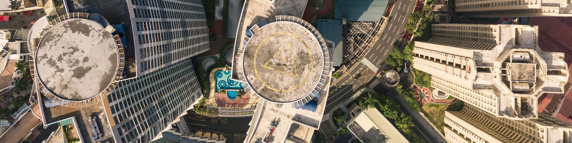 Looking down at upscale condos of Eastwood City, a mixed-use development complex in Quezon City.