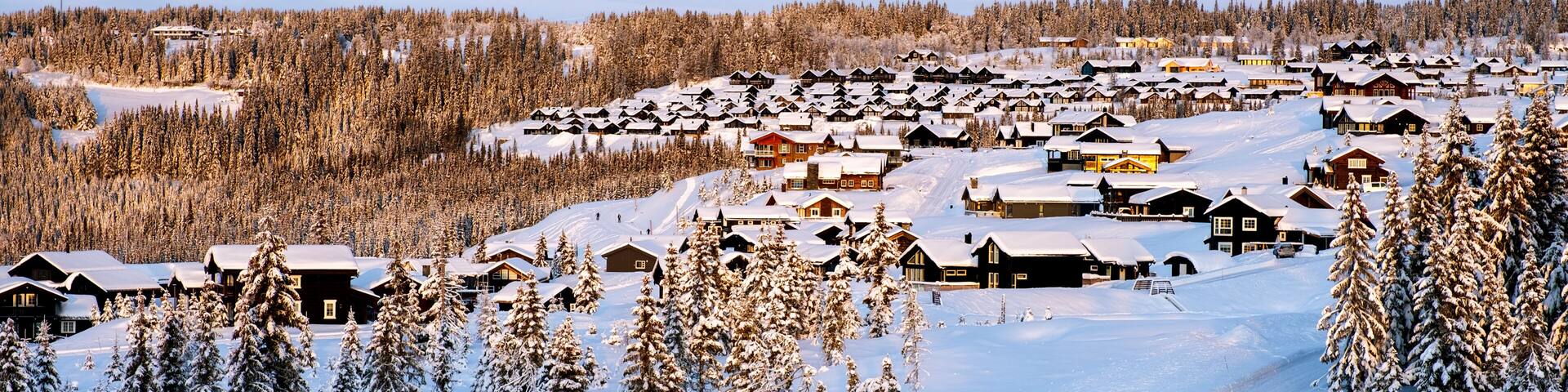 Aerial view of ski resort Hafjell in Norway with beautiful houses