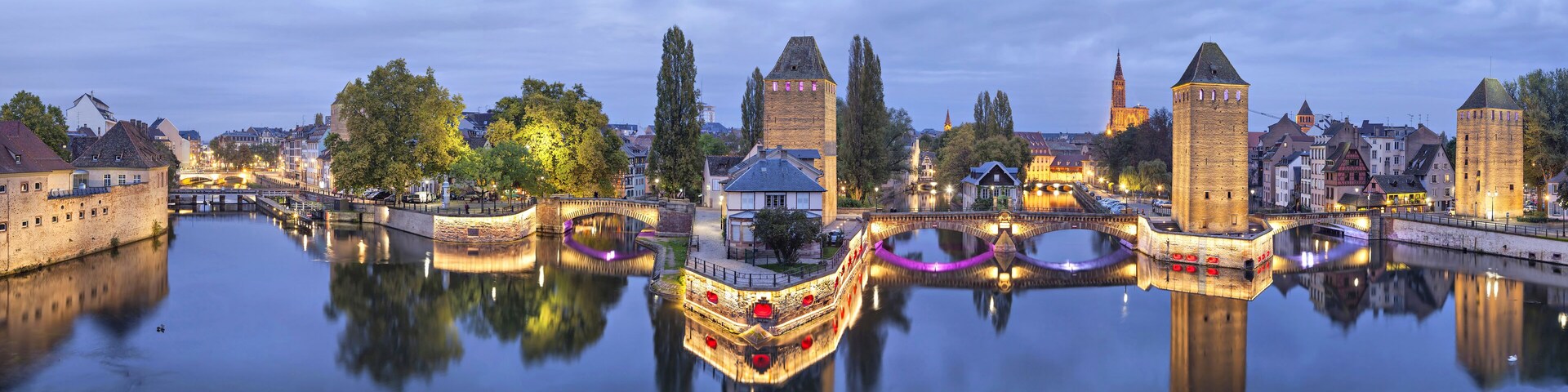 Evening panorama of Pont Couverts made from Vauban dam in Strasbourg, France; Shutterstock ID 231882424