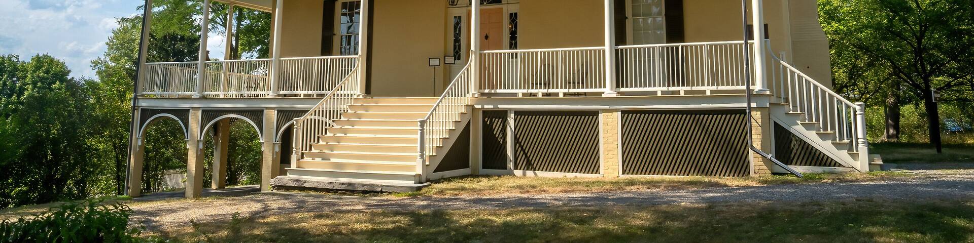 Catskill, NY - USA - Aug 4, 2022 Landscape view of the National Historic Landmark, Cedar Grove. The home and studio of Thomas Cole, the founder of the Hudson River School of American painting.