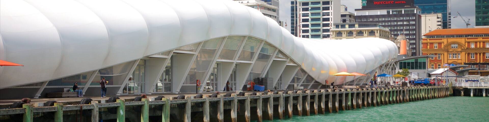 Auckland Ferry Terminal featuring a marina and cbd