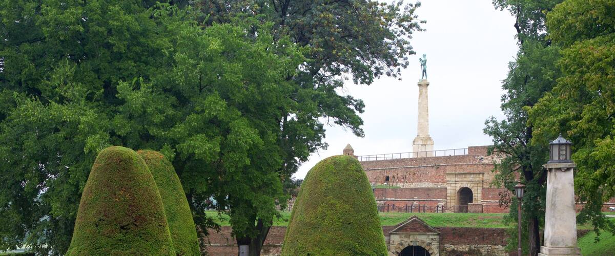 Kalemegdan Park which includes heritage architecture, a park and a monument