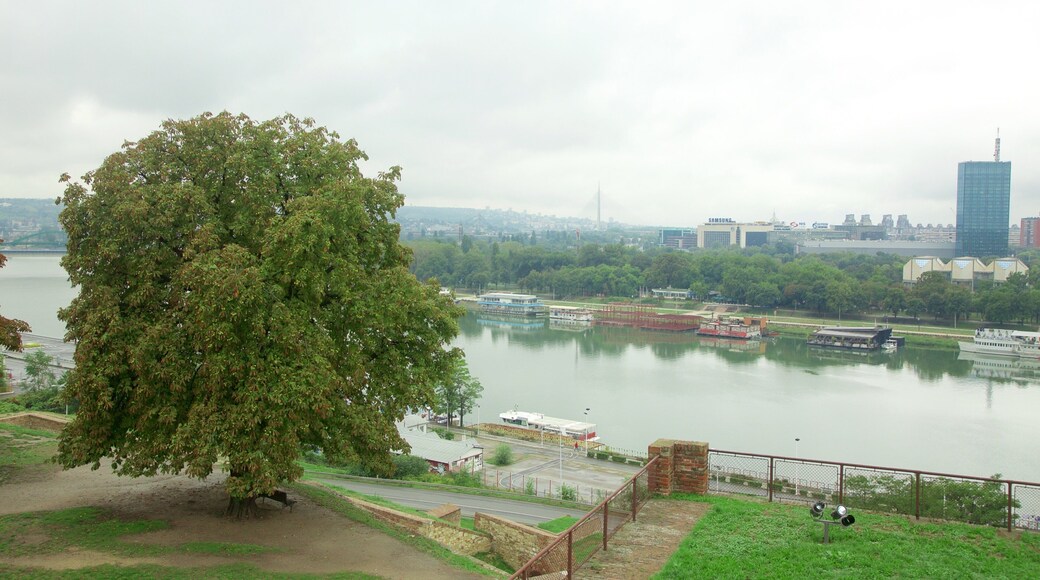 Kalemegdan Park featuring a skyscraper, a river or creek and a garden
