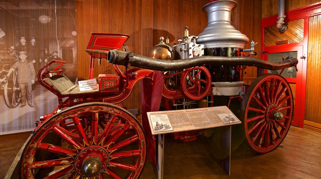 Aurora Regional Fire Museum showing signage, interior views and heritage elements