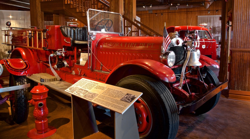 Aurora Regional Fire Museum showing heritage elements, interior views and signage