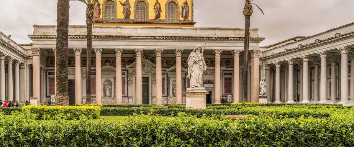 Front view of the Basilica of Saint Paul Outside the Walls, Rome, Italy