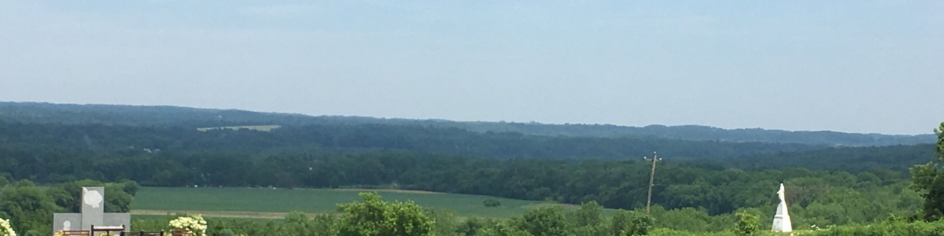 Statues are spread across the property.