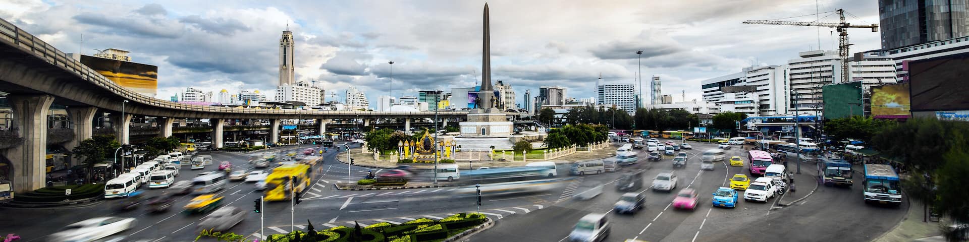 Traffic in modern city,Victory Monument in Bangkok,Thailand