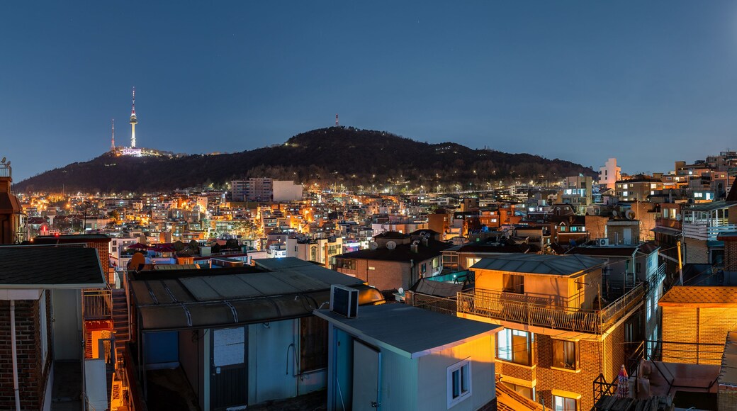 Itaewon district and Namsan Tower at night in Yongsan, Seoul, South Korea