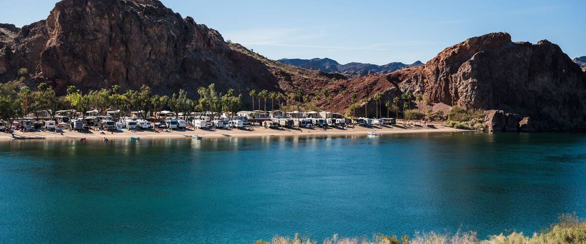 Campgrounds and resorts along the Colorado River below the Parker Dam. California - Arizona border.