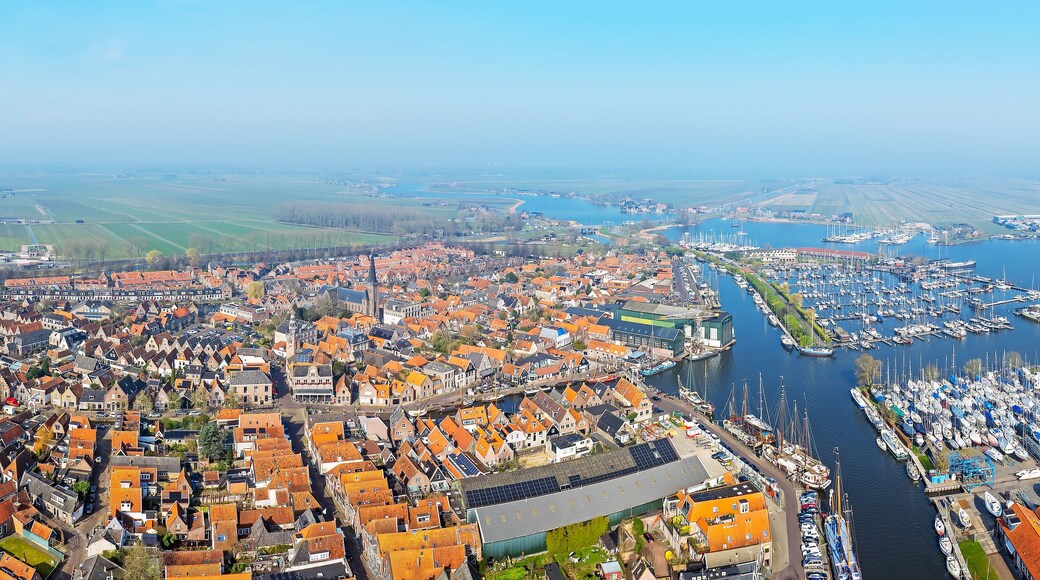 Aerial panorama from the historical city Monnickendam in the Netherlands