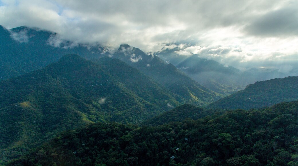 Sunrise on the exuberant mountains of the Atlantic Forest within the protected area of Três Picos State Park, in Cachoeira de Macacu, Rio de Janeiro