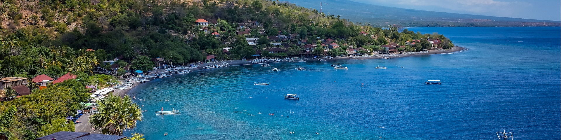 A viewpoint overlooking the Jemeluk beach and mount Agung in Amed, Bali; Shutterstock ID 1010771674; Purchase Order: SP-2026; Order Number: SP-2026 Go Guide images research for Bali (Indonesia); Client/Licensee: Hotels.com; Other: Lee Ban Twan