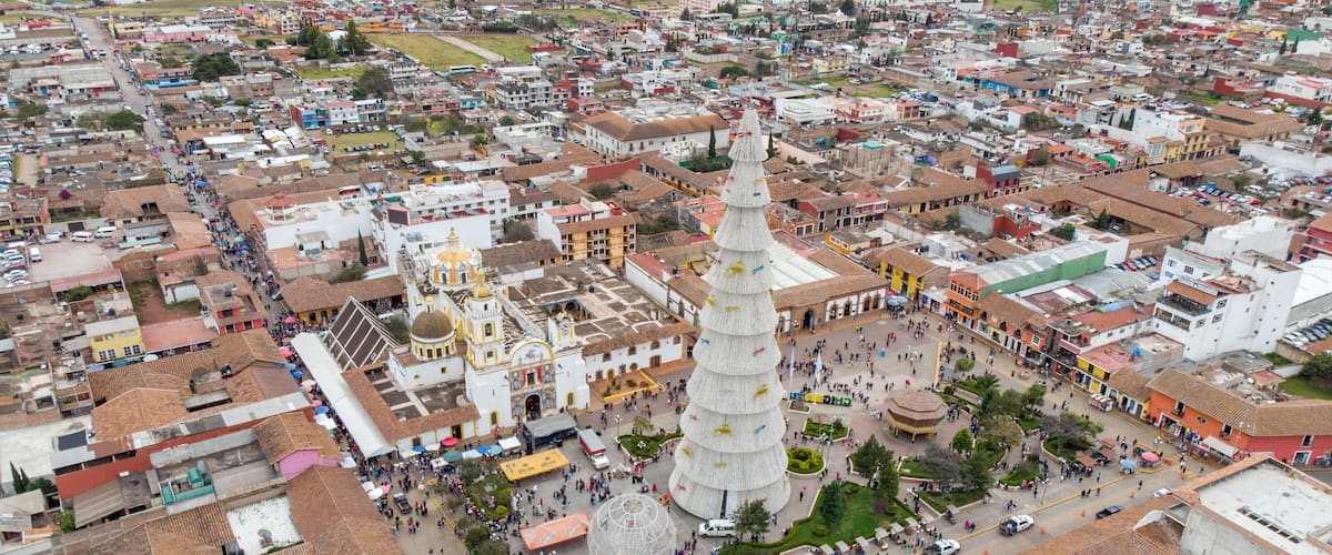 Christmas tree over 50 meters in the center of Chignahuapan, Puebla, Mexico