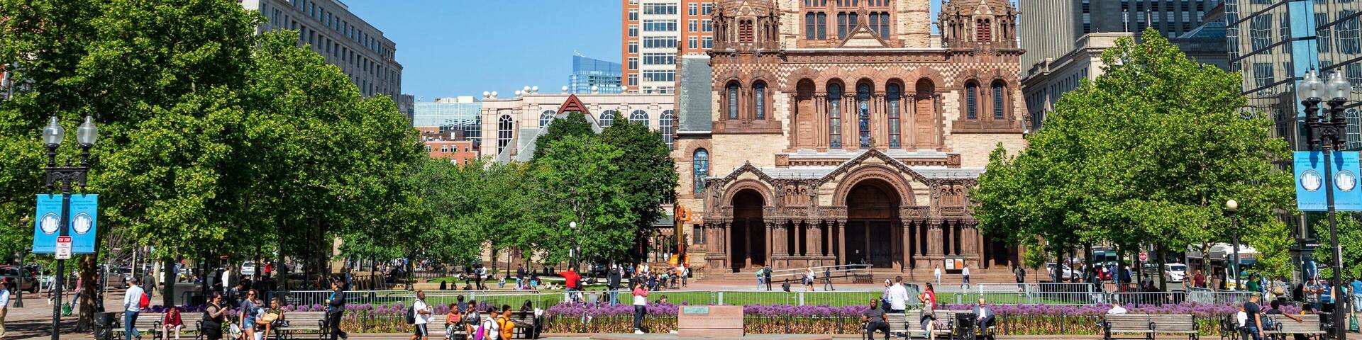 Trinity Church Boston showing a city, a church or cathedral and heritage architecture