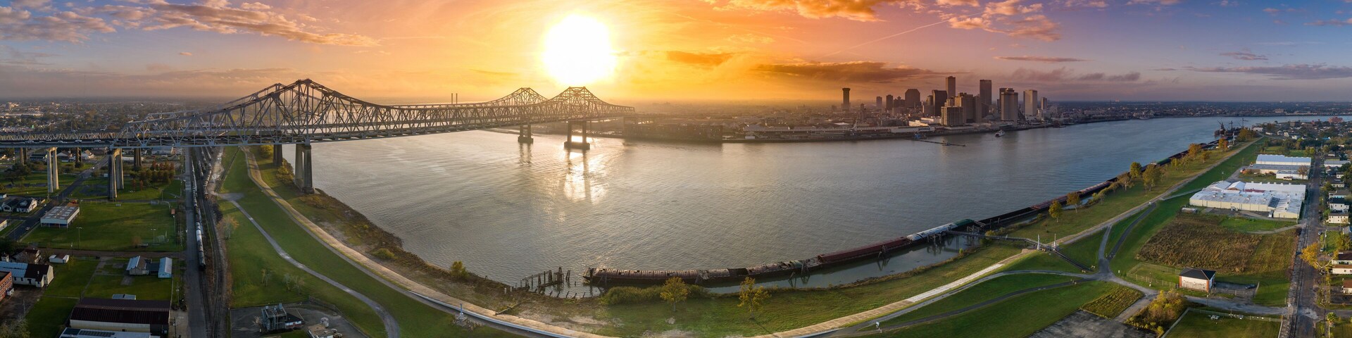 Panoramic view of New Orleans over the Mississippi