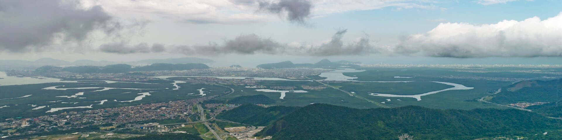 Aerial view of Cubatão, SP and Santos, SP in Brazil