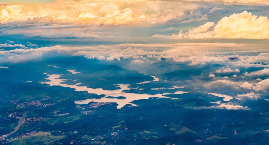 Aerial view of the Atibainha reservoir near Sao Paulo the Southeast Region of Brazil