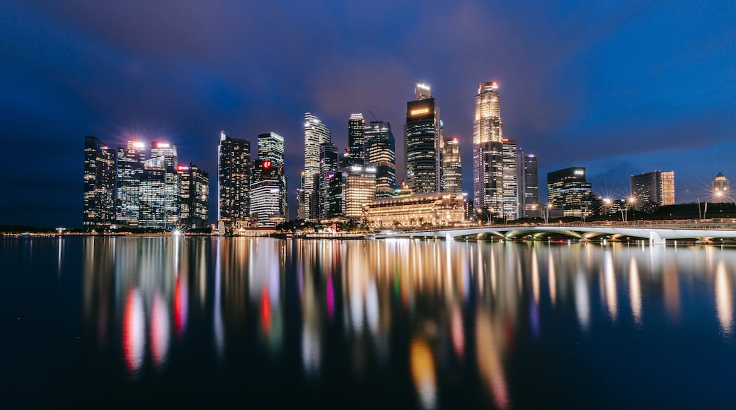 Singapore Central Business District featuring night scenes, a city and a bay or harbor
