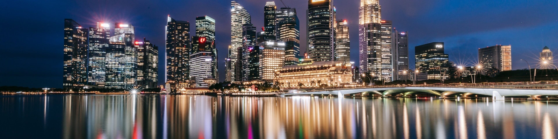 Singapore Central Business District featuring night scenes, a city and a bay or harbor