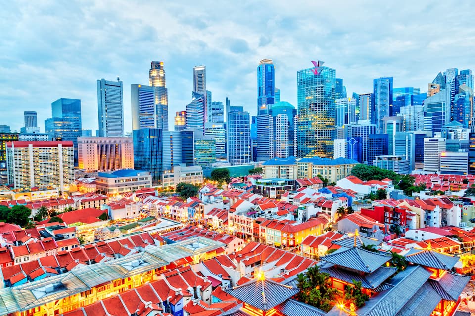 Singapore Chinatown With Downtown Financial District in Background