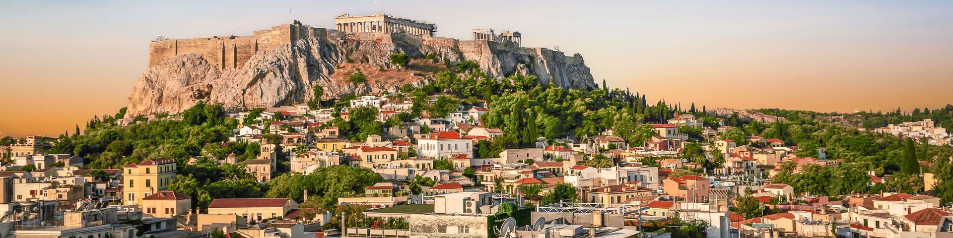 Athens, Greece panoramic Acropolis view at sunset.