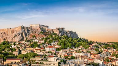 Athens, Greece panoramic Acropolis view at sunset.