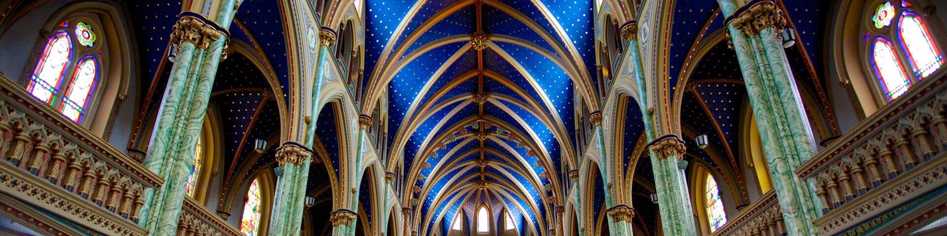 Notre-Dame Cathedral Basilica showing a church or cathedral, heritage architecture and religious elements