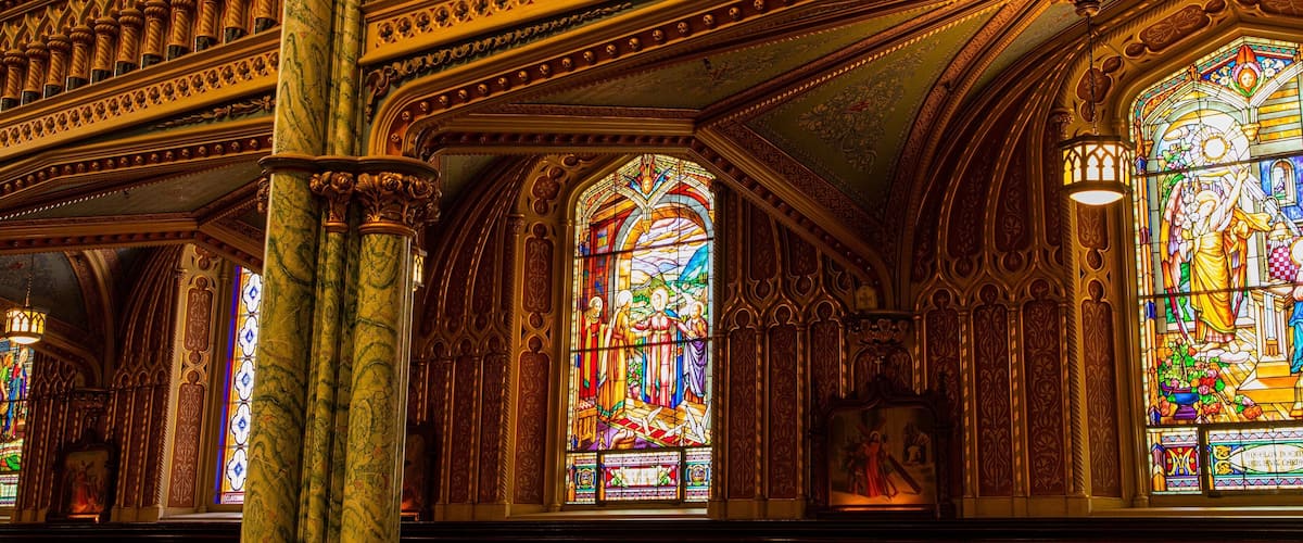 Notre-Dame Cathedral Basilica which includes a church or cathedral, heritage elements and interior views