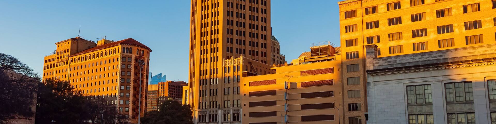 Sunny exterior view of the Tower Life Building