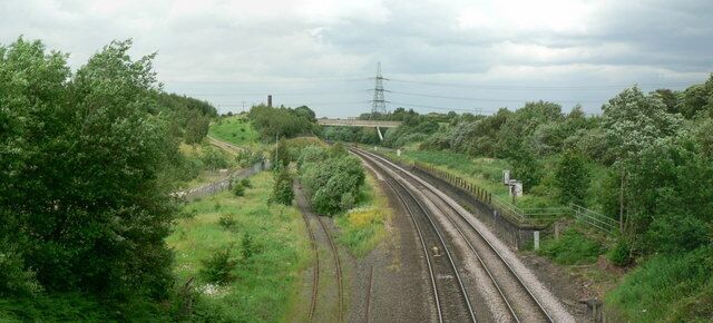 Railway Line, Goosehill. Looking from Goosehill Bridge, at the railway line from Wakefield to Normanton.