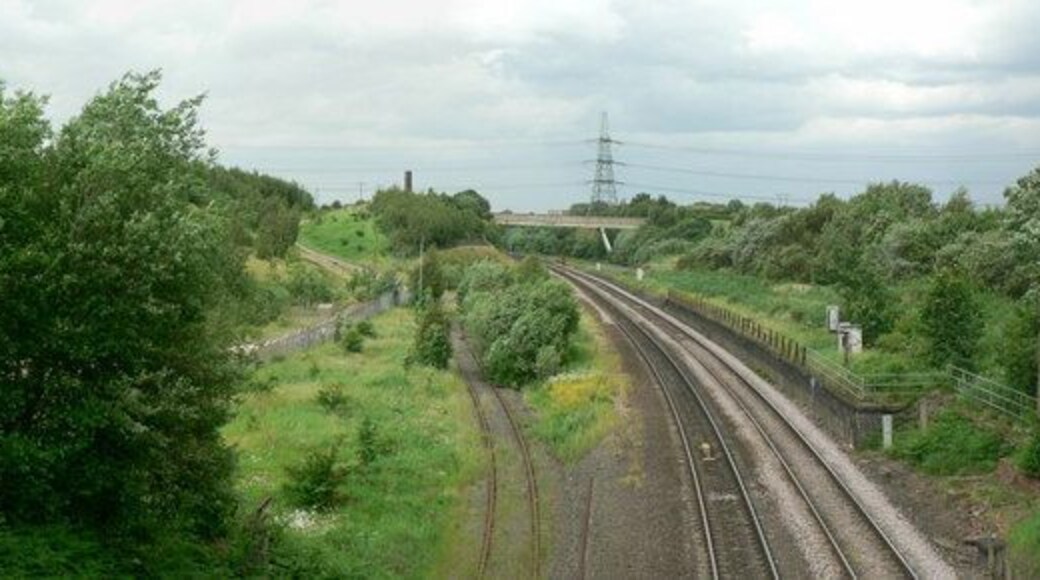 Railway Line, Goosehill. Looking from Goosehill Bridge, at the railway line from Wakefield to Normanton.