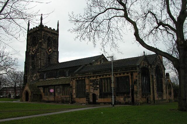 All Saints parish church, Normanton, West Yorkshire, seen from the southeast. It has one of the oldest altar stones in England, which was discovered during remodelling work concealed in the floor of the church.