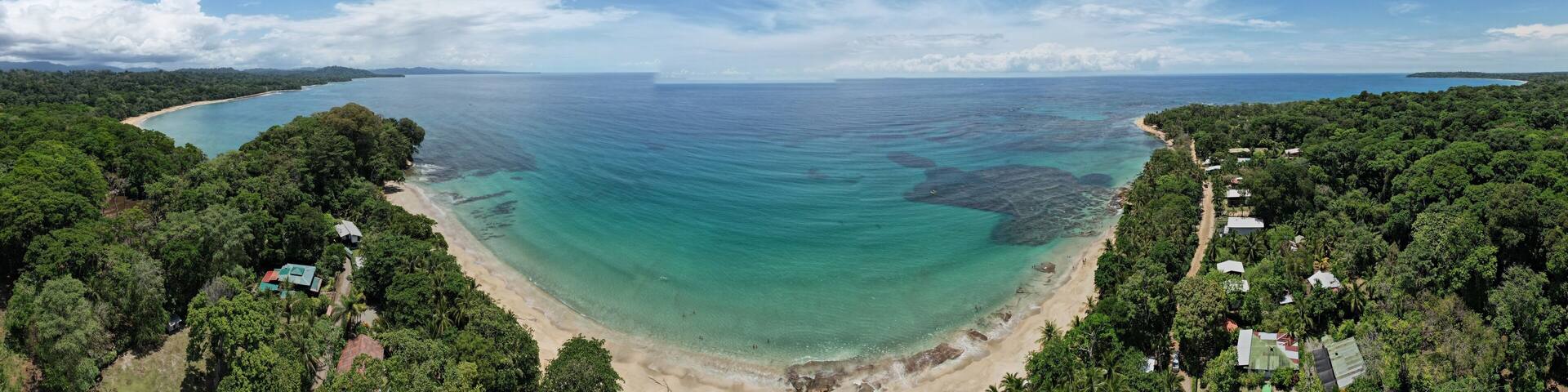 Lush tropical Caribbean Coast of Limon in Costa Rica -aerial views of Cocles, Punta Uva, Playa Chiquita and Puerto Viejo