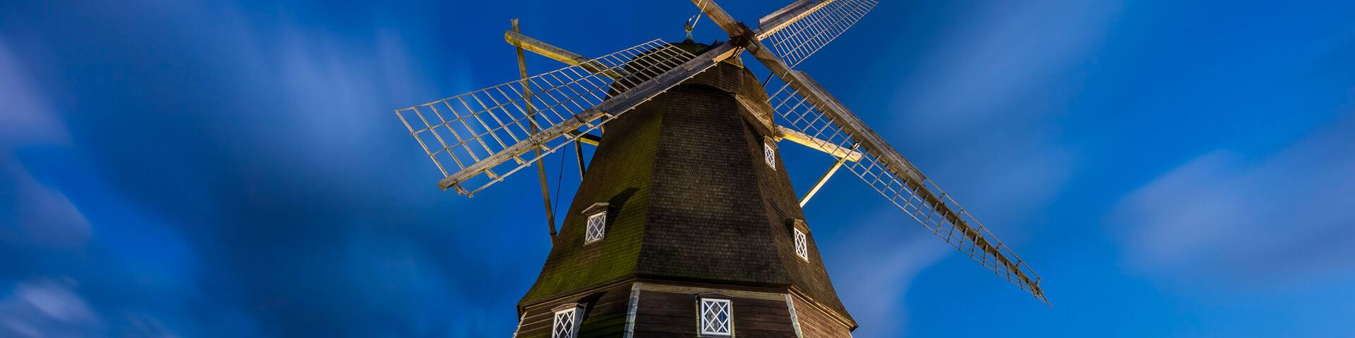 An old mill near Jægerspris in Denmark. Photo taken at sunset. Built in 1854 and in use for nearly 100 years