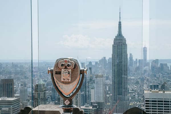 Top of the Rock which includes a skyscraper, a city and views
