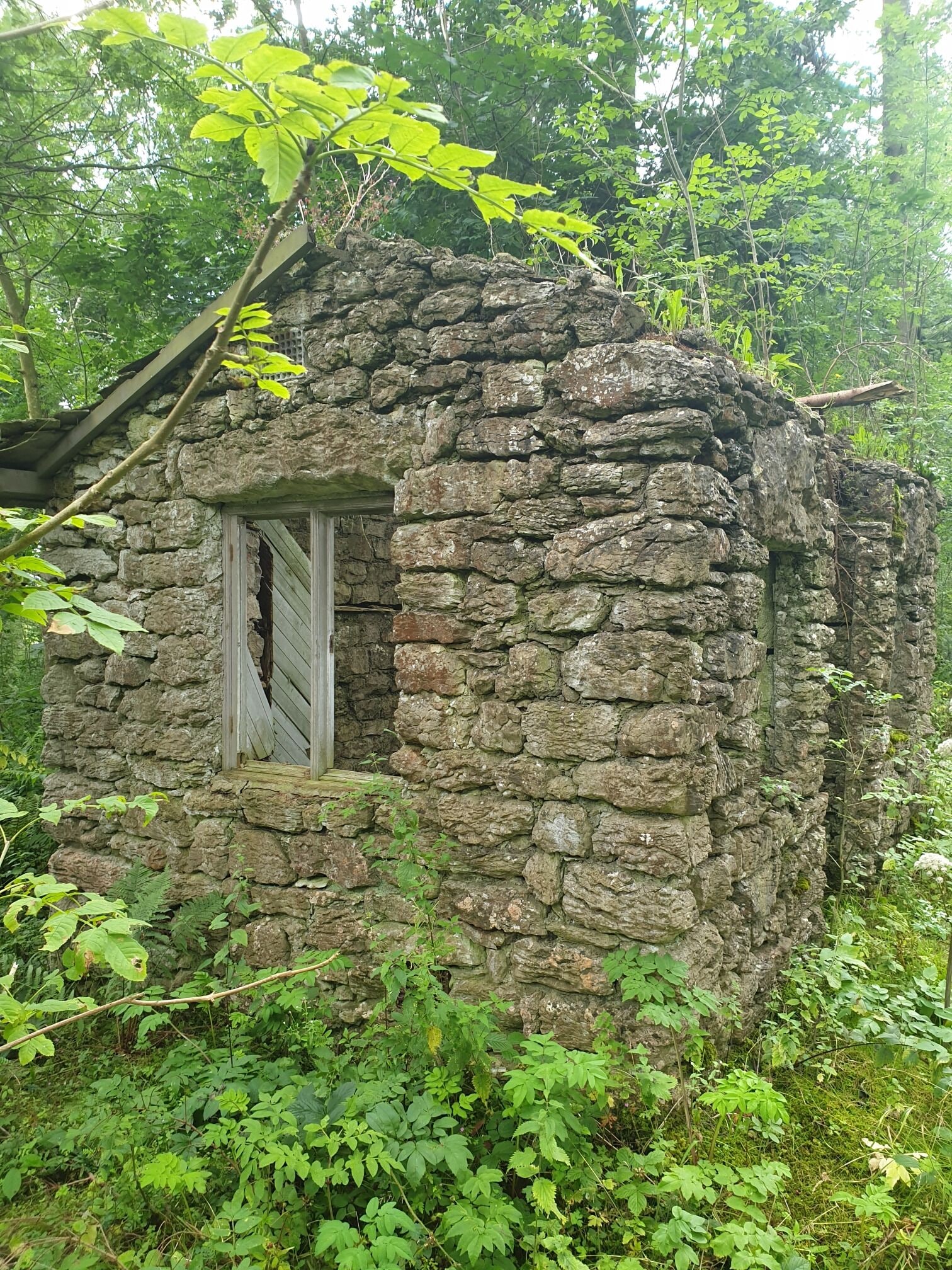 Derelict summerhouse in the alpine garden