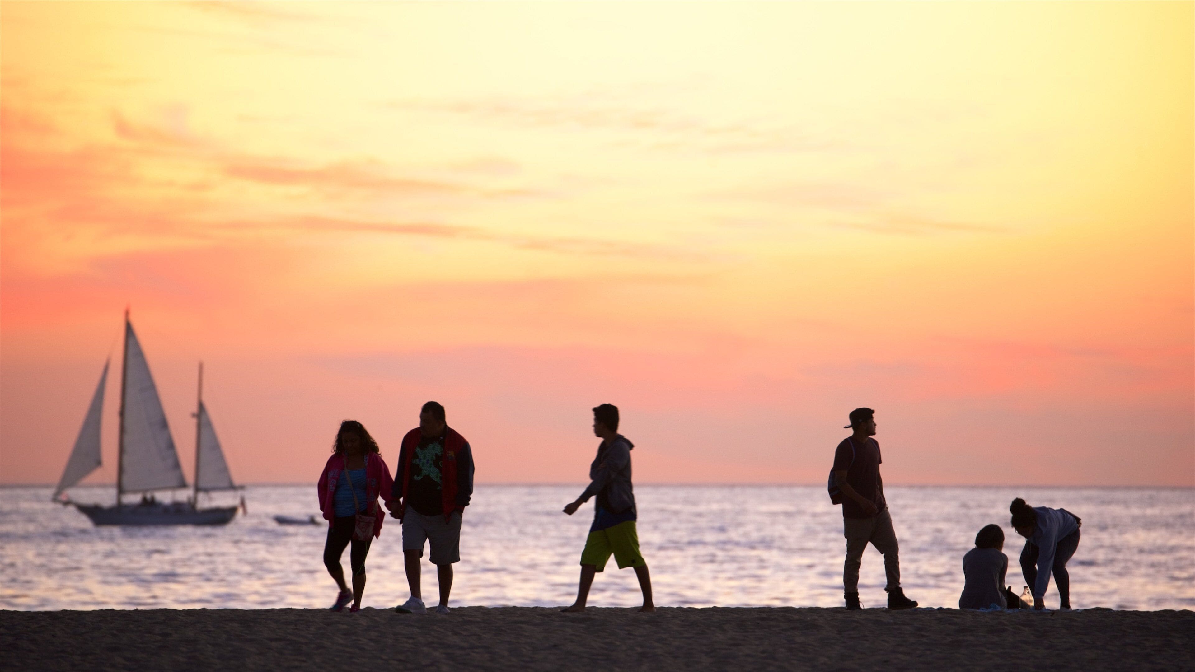 Southern California showing a beach, sailing and a bay or harbour