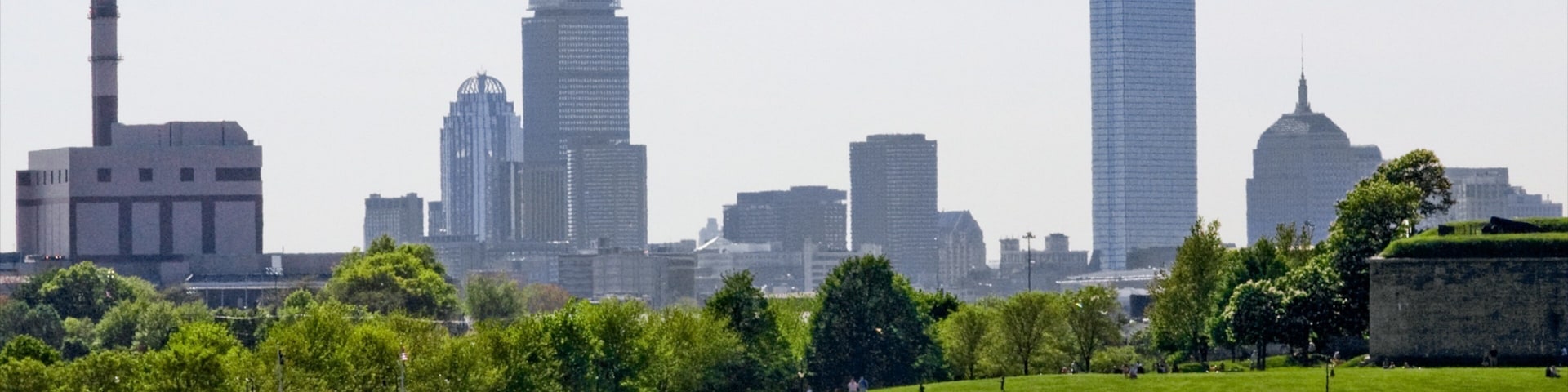 Castle Island showing a garden, a river or creek and a city