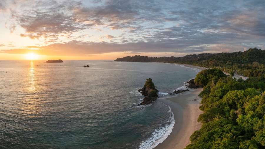 Aerial view of Manuel Antonio Beach, Manuel Antonio National Park, Puntarenas Province, Costa Rica, Central America