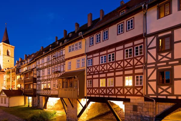 Kramerbrucke which includes night scenes and heritage elements