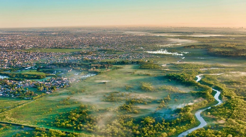 Landing path to Ezeiza EZE Buenos Aires International Airport. The city of Buenos Aires on the distant horizon.