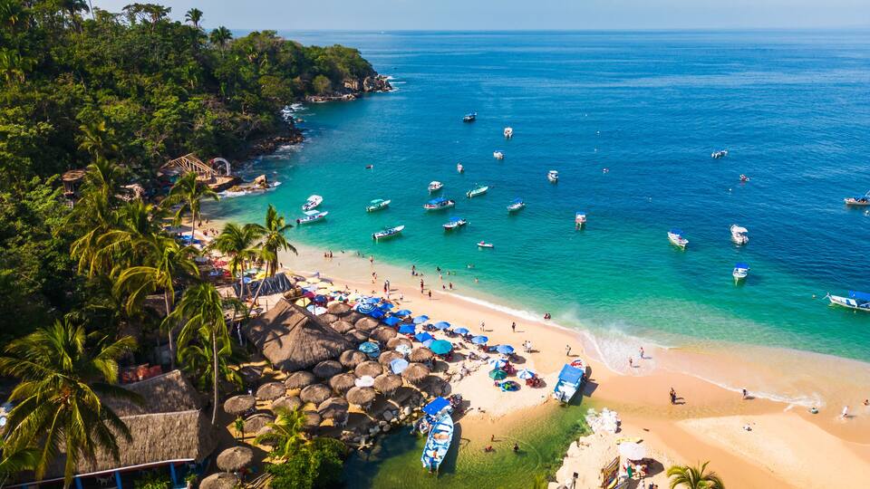 Mismaloya Beach resort town near Puerto vallarta aerial of riviera Nayarit Mexican tourism
