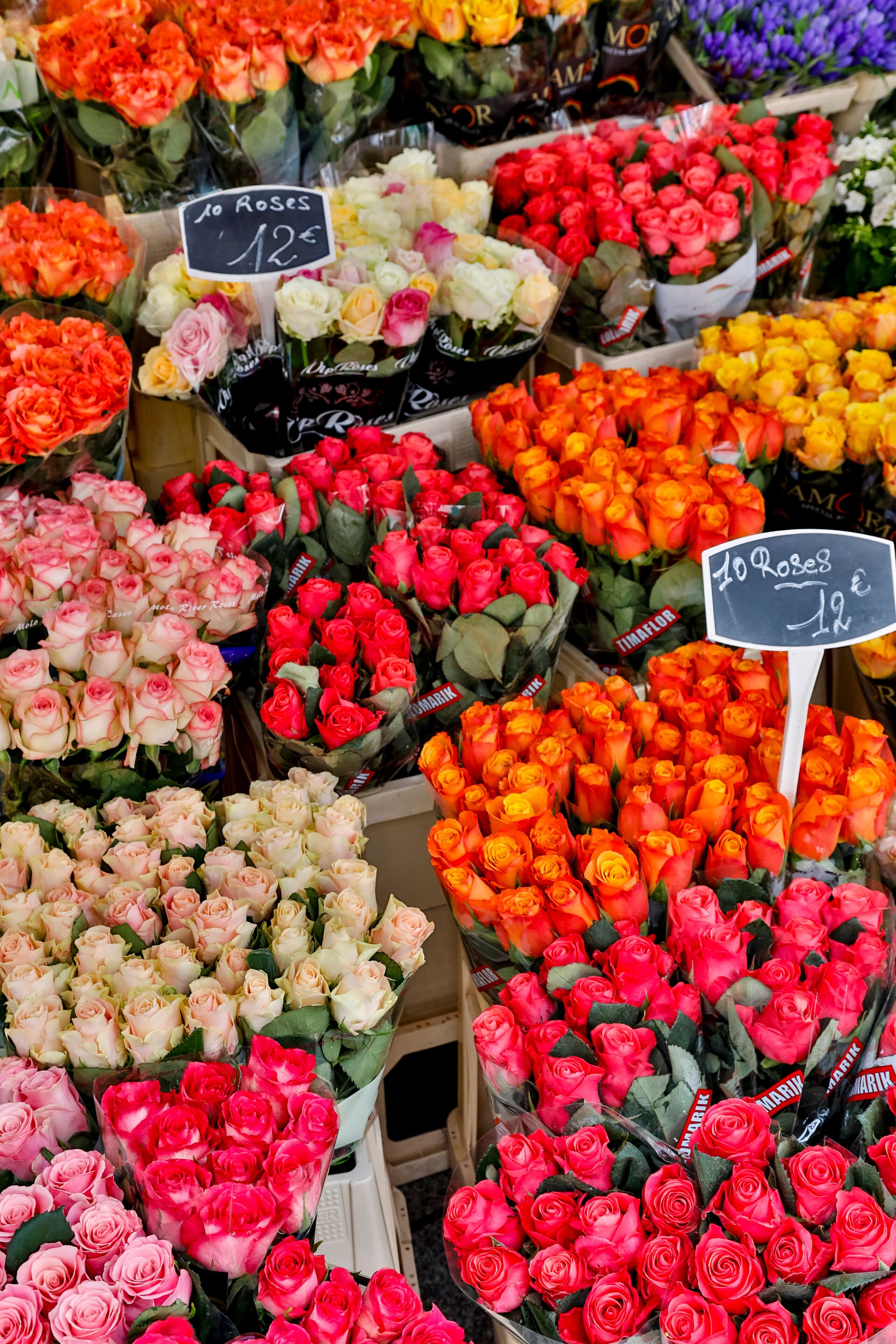 Street scenes of flower shop along the roads of Rue Cler, Paris, France
