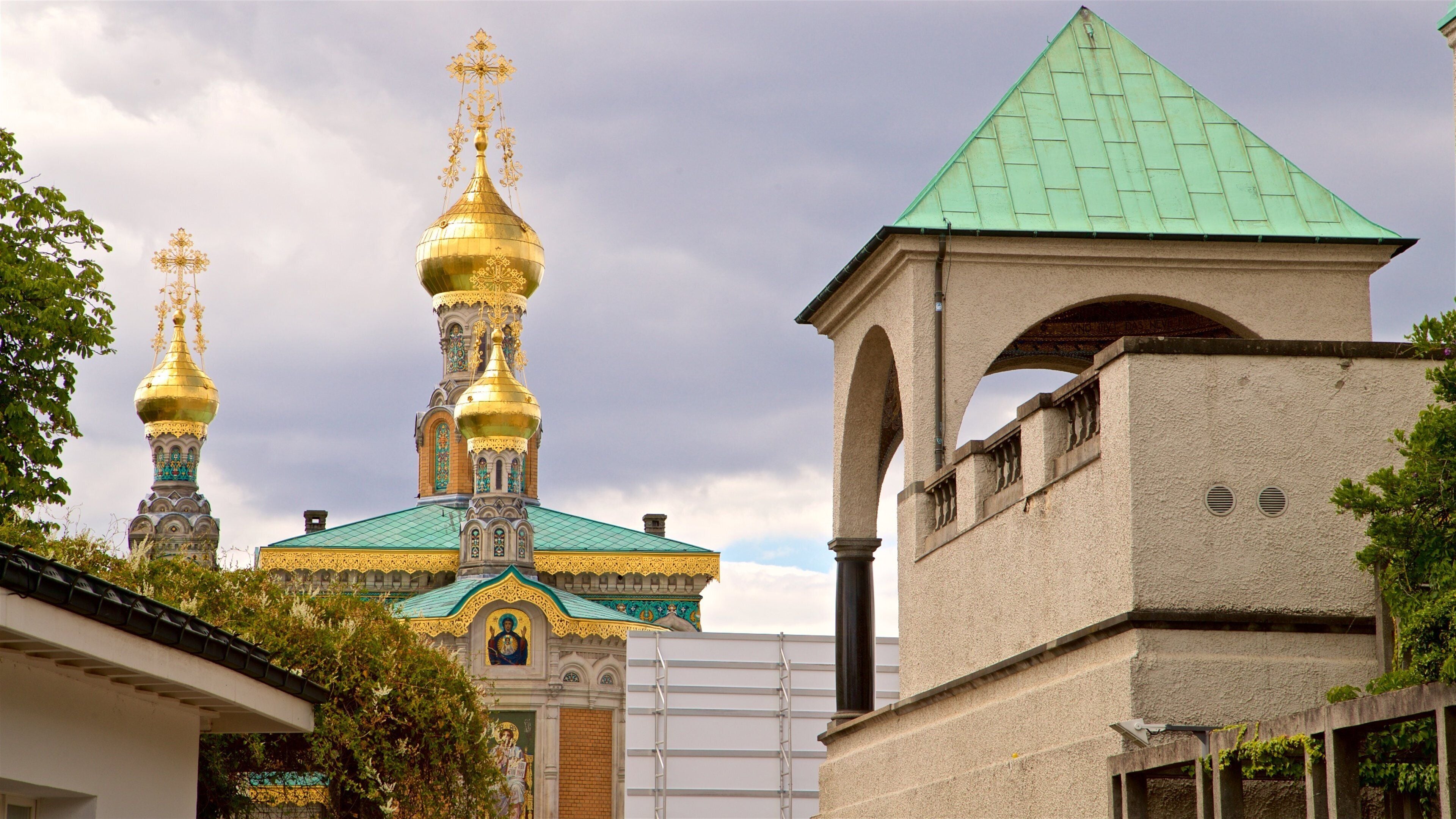 Darmstadt Artists Colony showing heritage architecture and a church or cathedral