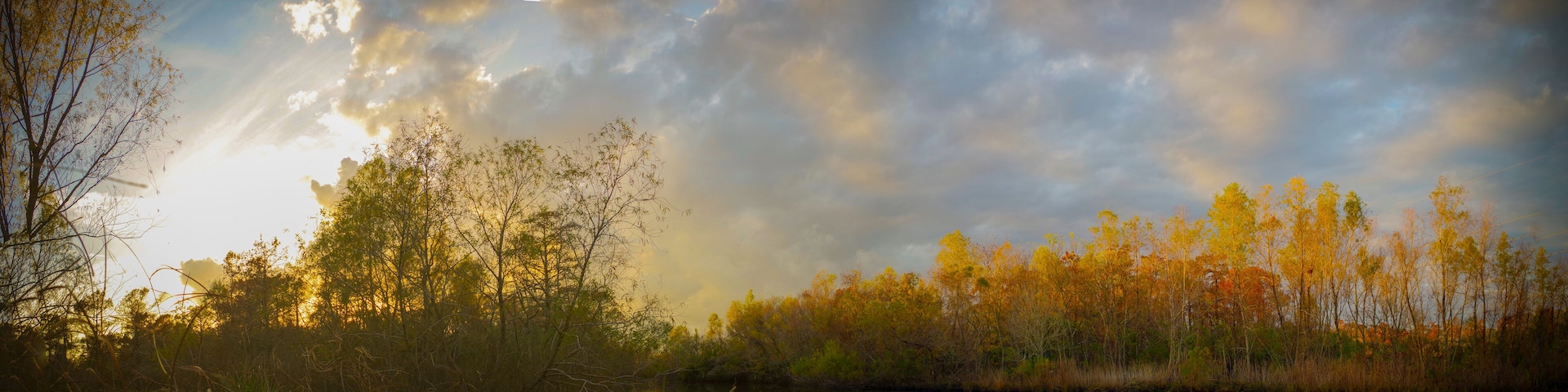 Sunset panorama of a lake just off of Louisiana's Lake Pontchartrain in Laplace.